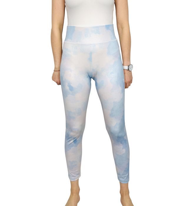 Legginsy w błękitne chmurki z wysokim stanem M 38