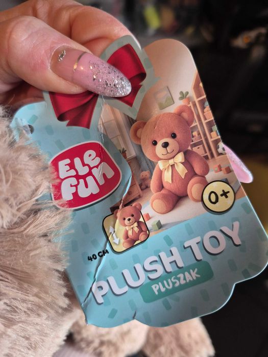 ELEFUN Pluszak pluszowy BRĄZOWY MIŚ z kokardą maskotka 40 cm