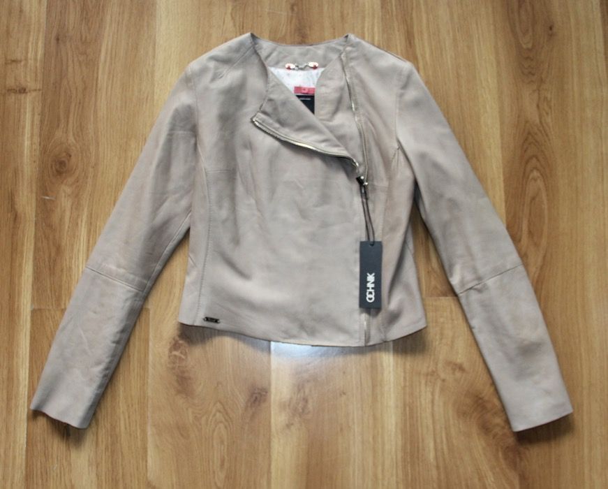 OCHNIK skórzana beżowa kurtka ramoneska S 36 skóra naturalna kremowa