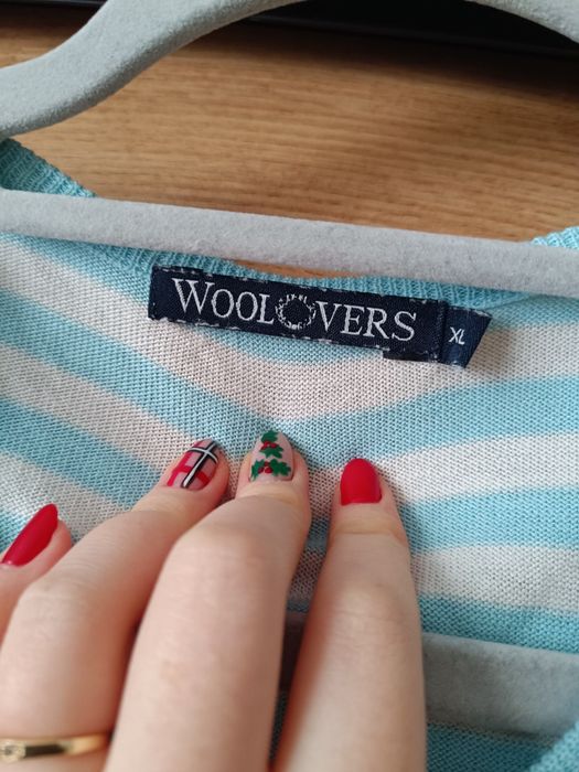 Męski sweter w paski WoolOvers jedwab bawełna XL sweter w serek