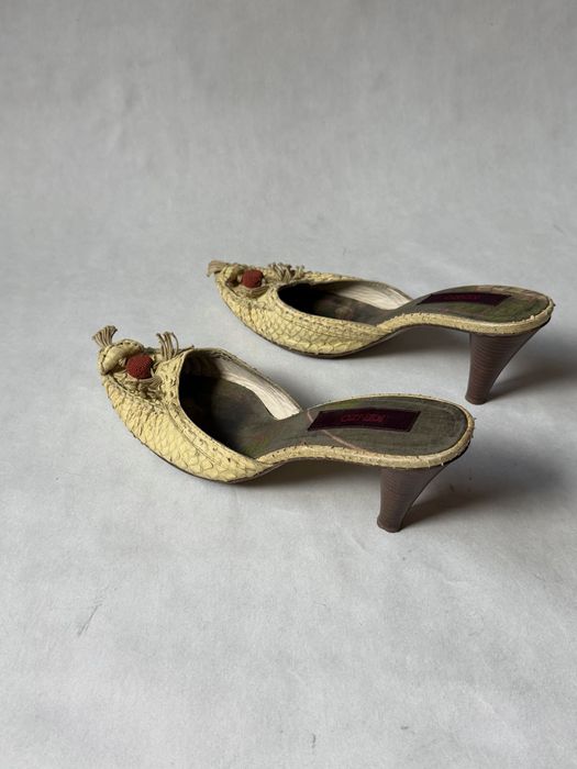 Kenzo Paris Y2K Kitten Mules Sandals Heels Shoes Snakeskin мюли сандали каблуки кензо