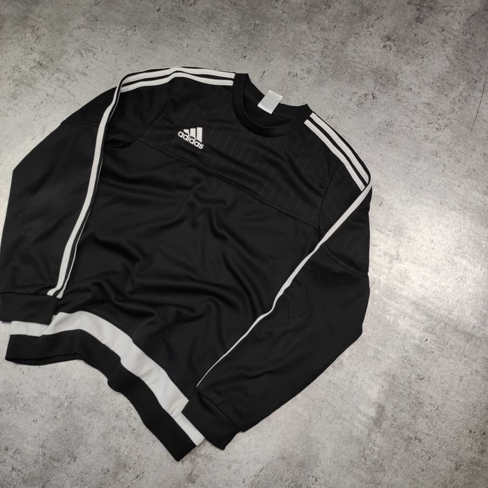 MĘSKA Bluza Sportowe Adidas Śliska Małe Logo Haft Czarna 3 Paski