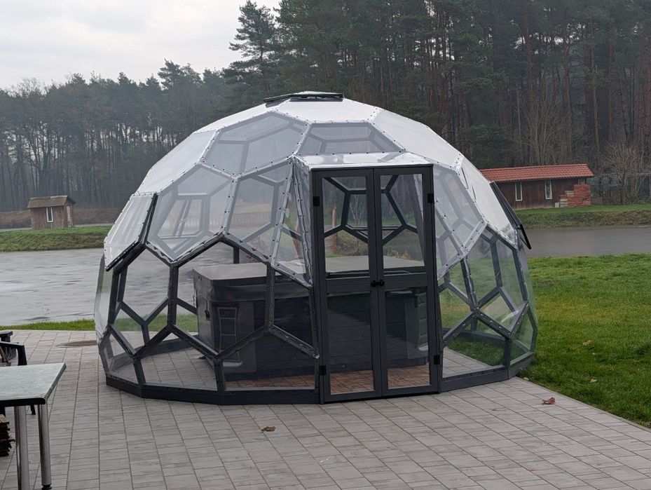 Kopuła szklarnia drewniana zadaszenie jacuzzi namiot sferyczny igloo