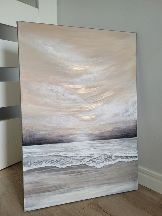 Obraz 100 x 70 cm ręcznie malowany nowoczesna abstrakcja ze złotem