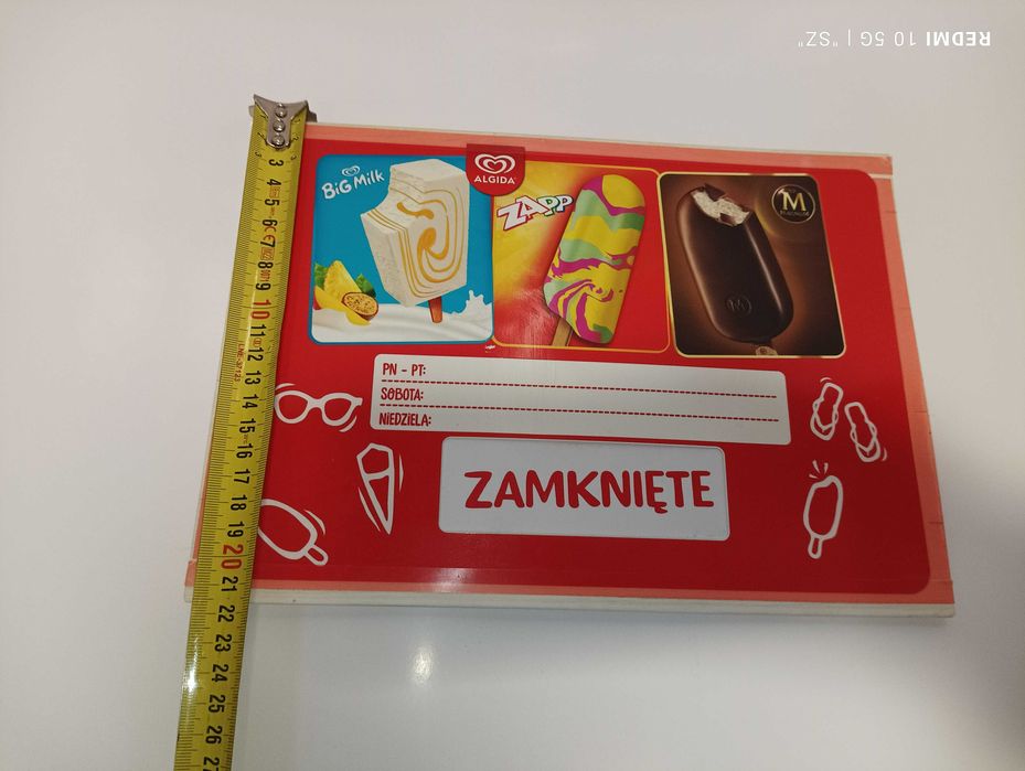 Algida - zamknięte - otwarte - zaraz wracam - tablica Unilever Polska