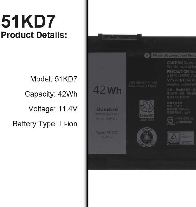 2 szt. Bateria Indmird 51KD7 do Dell Chromebook 3100, 3180, 3189, 5190