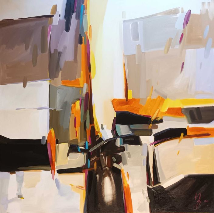 Quadro "Abstracto vermelho "  ,  óleo sobre tela, 100×100 cm.