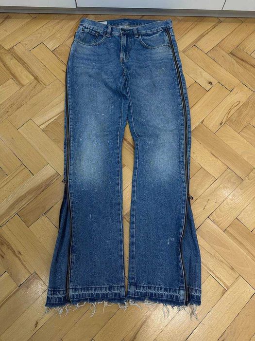 Zara flared zip blue distressed  jeans