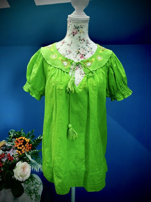 Zielona bluzka etno haftowana zdobiona luźny krój S/M