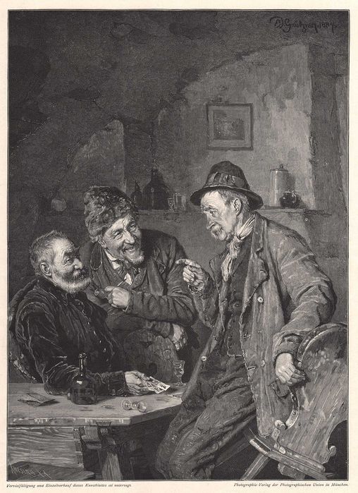 Grutzner: Trefl. Gra w karty. Drzeworyt 1905 r. oryginał
