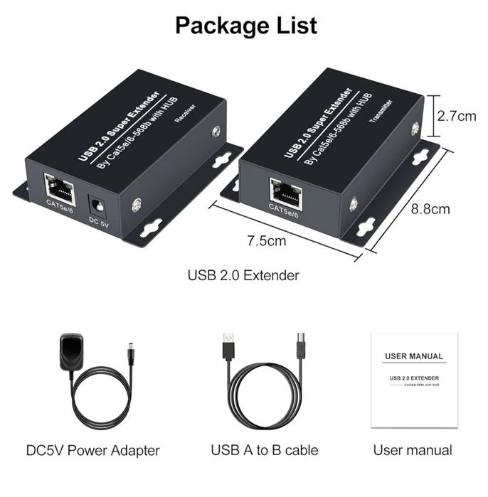 Przedłużacz USB 2.0 196 stóp 60 m USB Ethernet