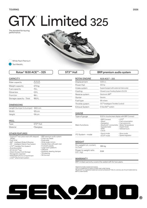 Skuter wodny Sea Doo GTX LTD 325 iDF Audio Model 2026