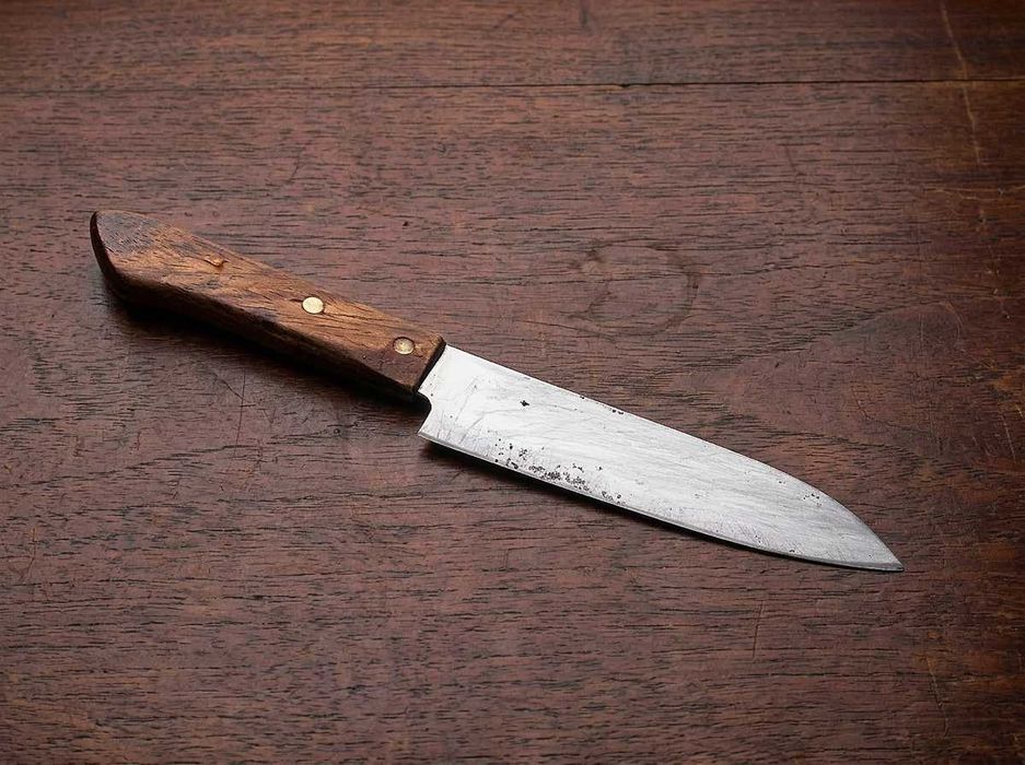 Japoński Nóż Petty Minamoto Masamitsuhisa 130mm Warikomi Stal Węglowa Vintage