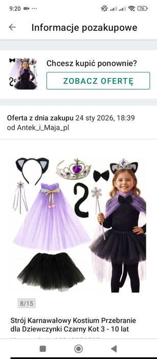 Strój karnawałowy kot