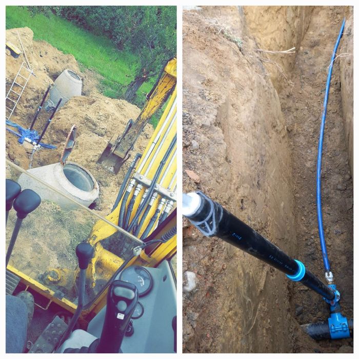 Uslugi koparką,przyłącza kanalizacji, wody,