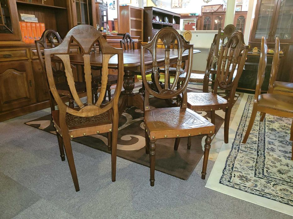 Cadeiras de sala em madeira e couro - óptimo estado