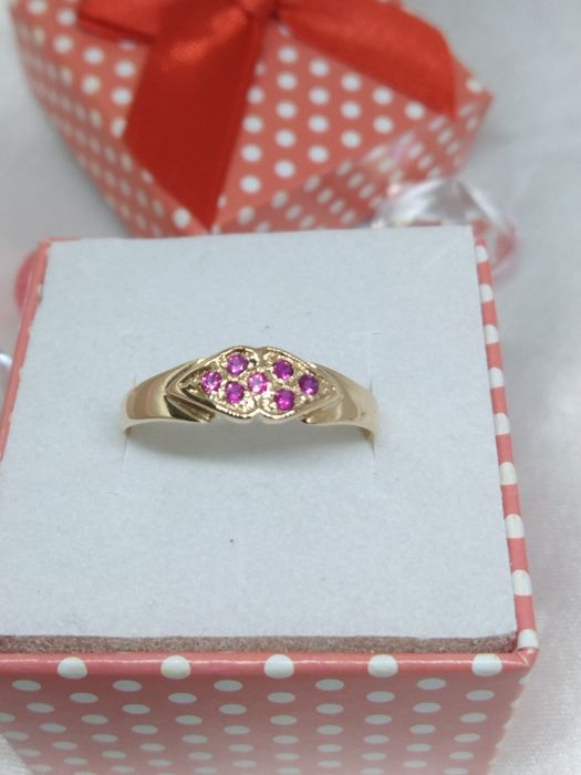 Złoty pierścionek czerwone kamienie, złoto Golden rose 583, rozmiar 16