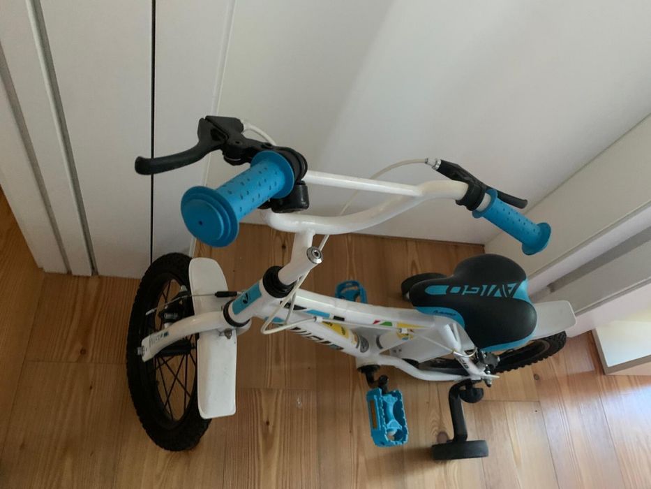 Bicicleta Infantil Azul e Branca com Rodinhas | Bom Estado