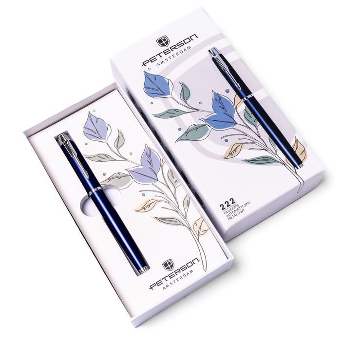 Granatowo-srebrny długopis metalowy z czarnym wkładem - Peterson
