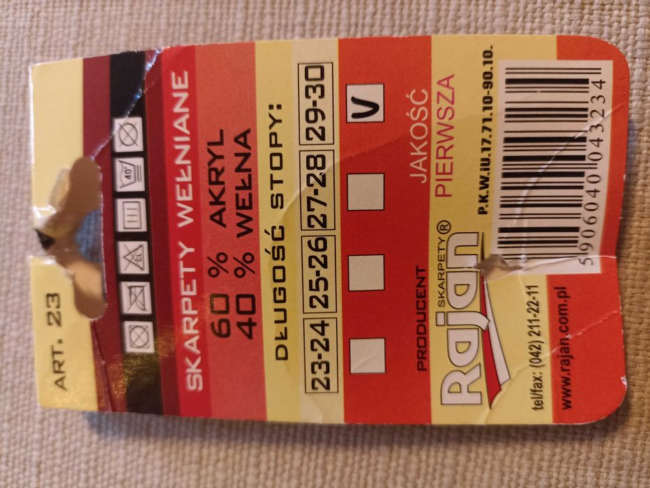 Skarpety męskie na stopę 29/30 cm (rozmiar 45/46)