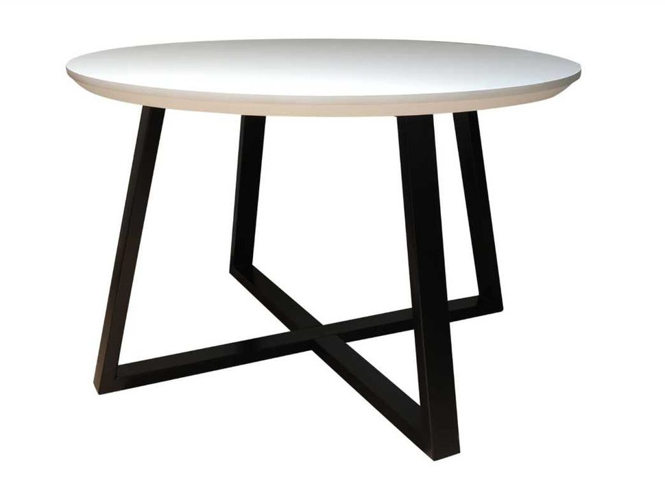Stolik kawowy 70 cm – biały blat + czarna podstawa, nowoczesny,OKRĄGŁY