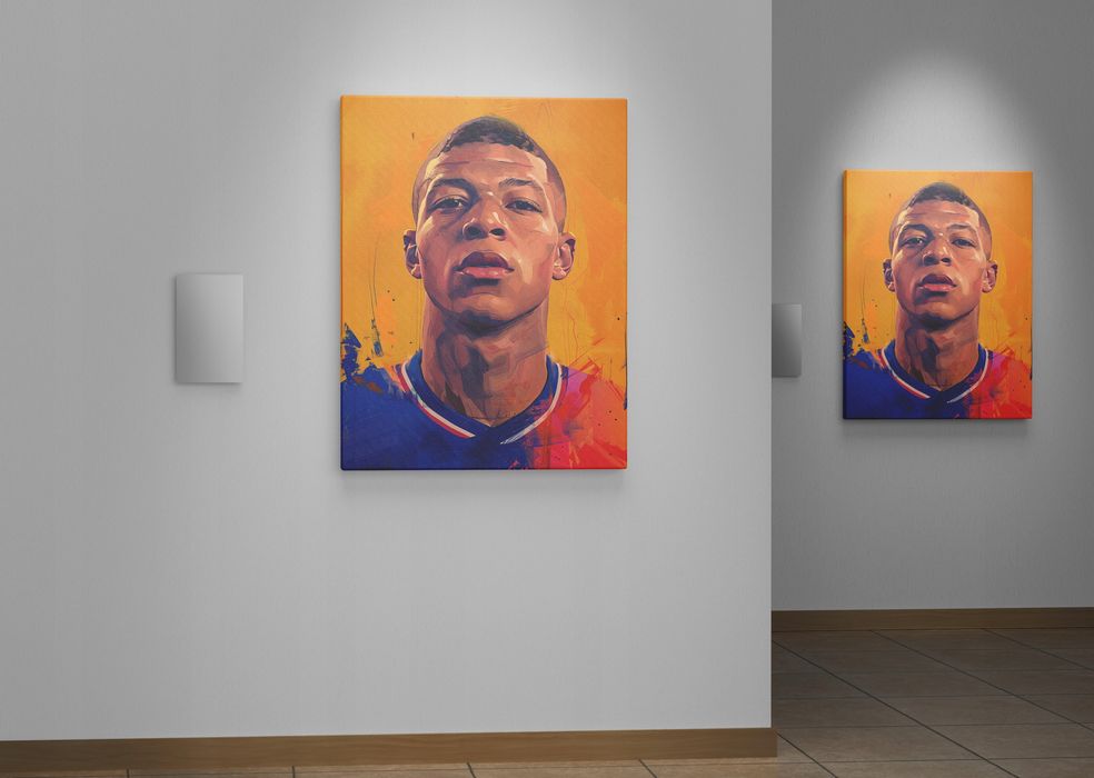 Nowoczesny Portret Kylian Mbappé na płótnie 75x100 cm