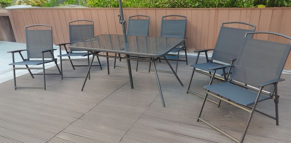 Nowy zestaw 6 krzeseł stół mega duży prostokątny parasol.