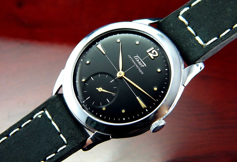 Tissot & Fils Antimagnetique Sub-Secound Satin Black ODNOWIONY Piękny!