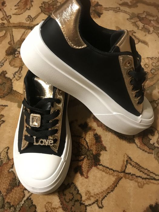 Nowe cudne sneakersy platformy trampki logo Prada cyrkonie 38