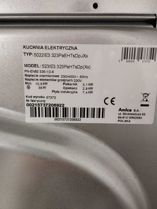 Kuchnia Amica indukcyjna wolnostojąca