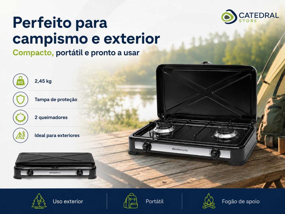 Fogão a Gás Portátil 2 Queimadores Melchioni MINERVA 2 – Novo