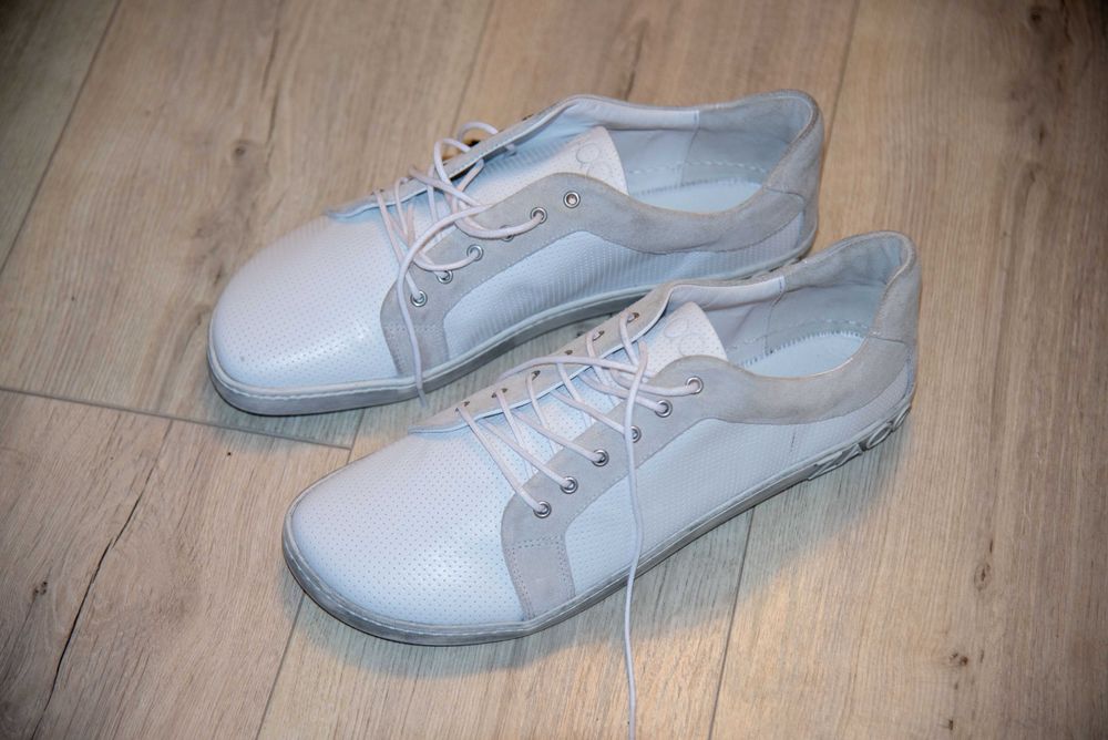 Buty skórzane białe  męskie Barefoot - ZAQQ QORE Low White