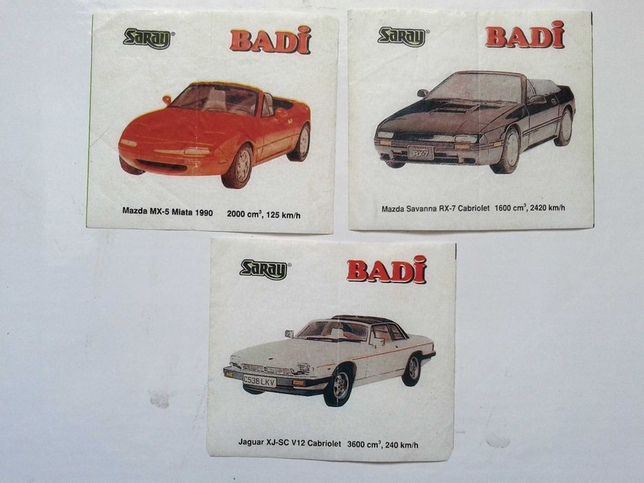 Вкладыши от жвачки (жвачек) Turbo Black (Kent), Oto Moto, Badi (Saray)