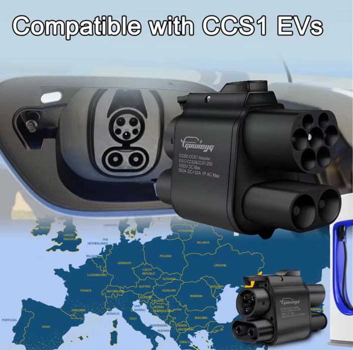 перехідник з ccs2 на ccs1 250 кВт, 350 кВт, 500 кВт, для авто з США