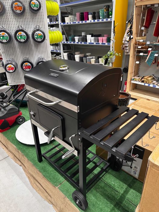 GRILL węglowy ogrodowy solidny duży żeliwny ruszt XXL z termometrem