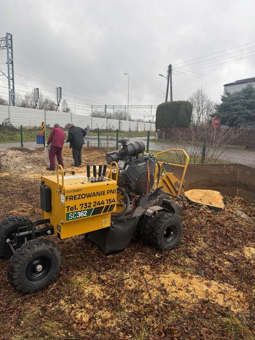 Frezowanie usuwanie pni korzeni karp usługa frezarką wycinka rębak