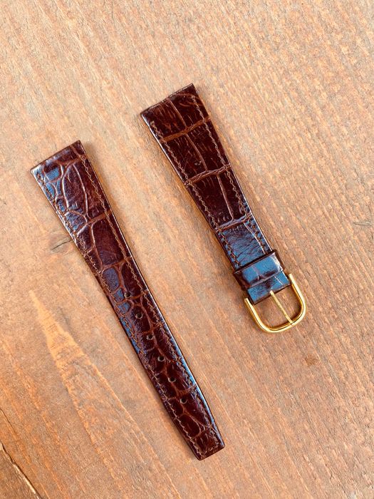 Pasek do zegarka skórzany ciemny brąz "krokodyl" - 20 mm