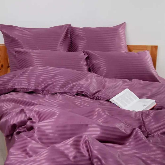 Постільна білизна євро Страйп Сатин ягідний сорбет, постельное белье