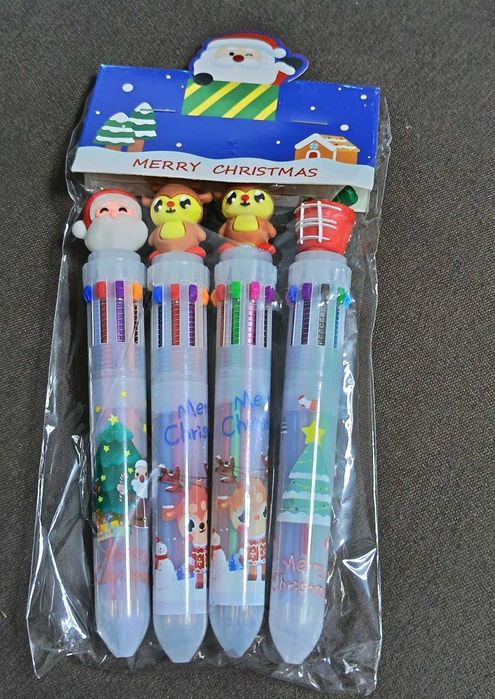 Esferográficas de Natal coloridas. ( 1 conjunto com 4 unidades)