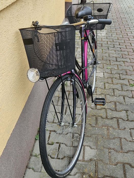 Rower Miejski "Retro Pink" –28 cali, 3 Biegi, Koszyki, Gotowy do Jazdy!