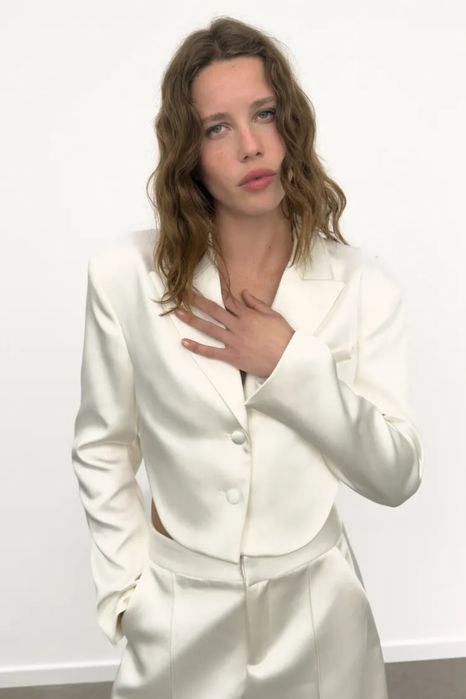 Атласний комплект блейзер + спідничка Zara