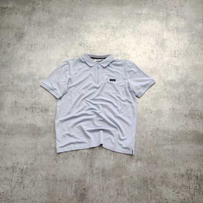 MĘSKA Koszulka PREMIUM Błękitna Polo Suwak Calvin Klein GOLF Klasyka