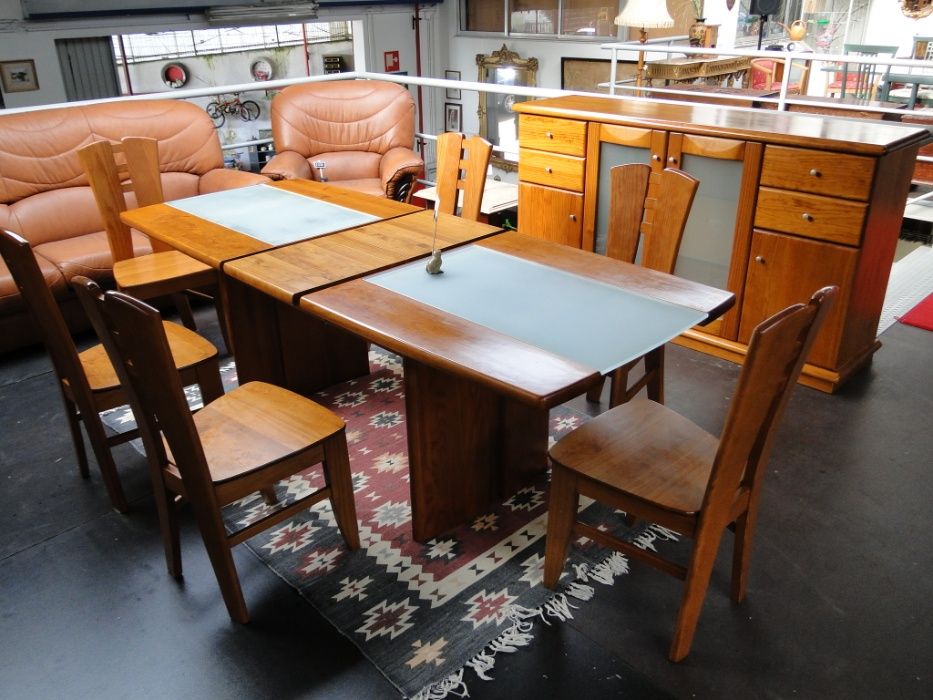 Extendable solid wood table with frosted glass finish - Table only64584264496899120