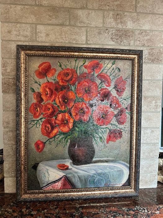 Картина для оформлення інтерʼєру, натюрморт, олія, полотно «Маки»