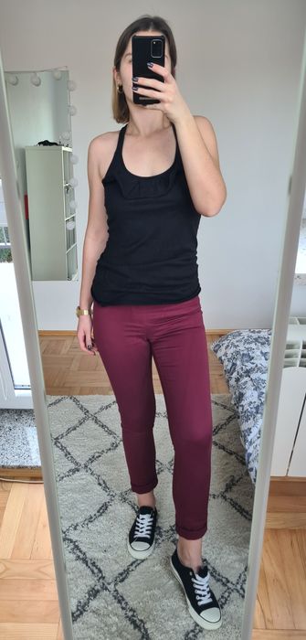 Bordowe rurki skinny spodnie na gumce House 34 / XS