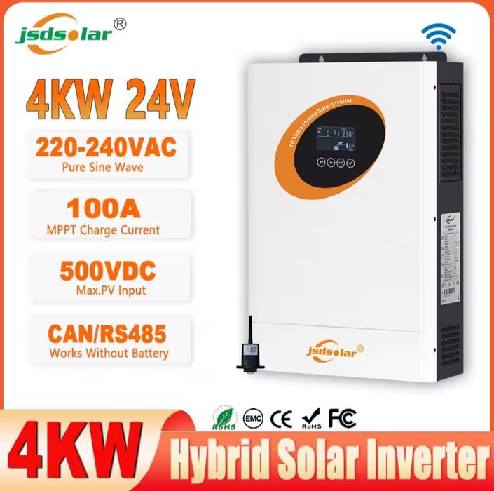 Гібридний інвертор JSDSolar 4 кВт 24 V MPPT 100A чистий синус wifi