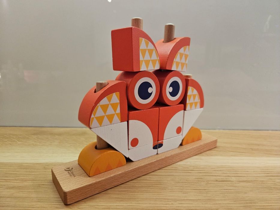 Drewniane klocki kreatywne Lis przestronne puzzle 3D montessori