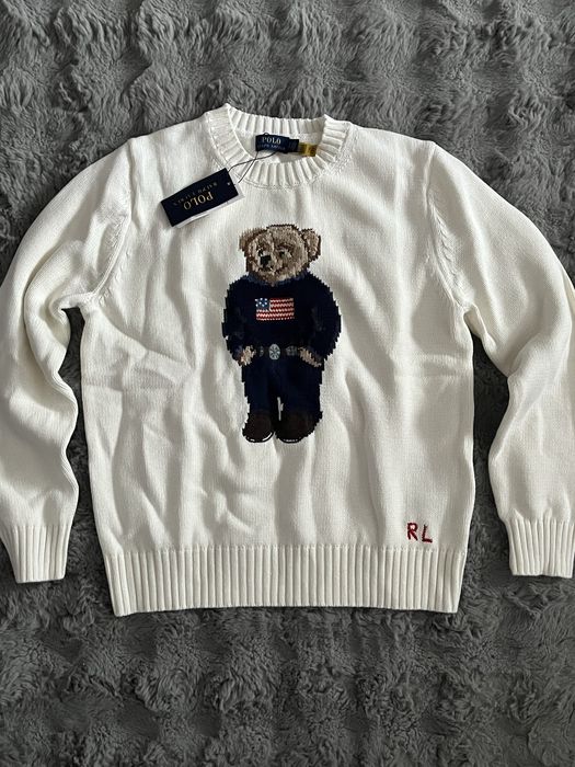 Sweter biały Ralph Lauren Miś USA