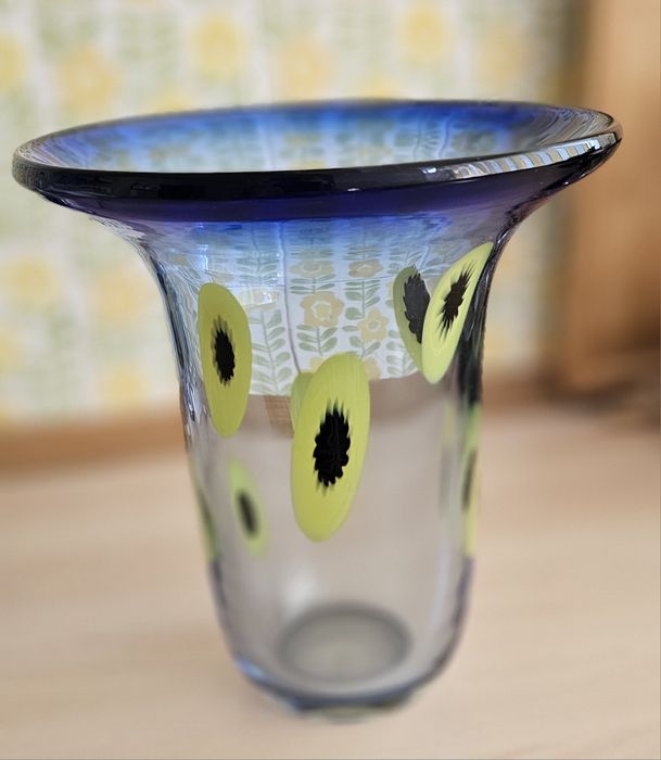 Jarra vidro soprado, desenho kiwi tipo Murano, Deposito Marinha Grande