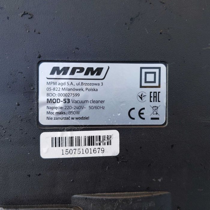 odkurzacz workowy MPM MOD-53 moc 850 Wat z osprzętem